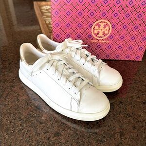 Tory Burch Howell Court Leather Sneaker Shoe White Gold Women’s Size 8